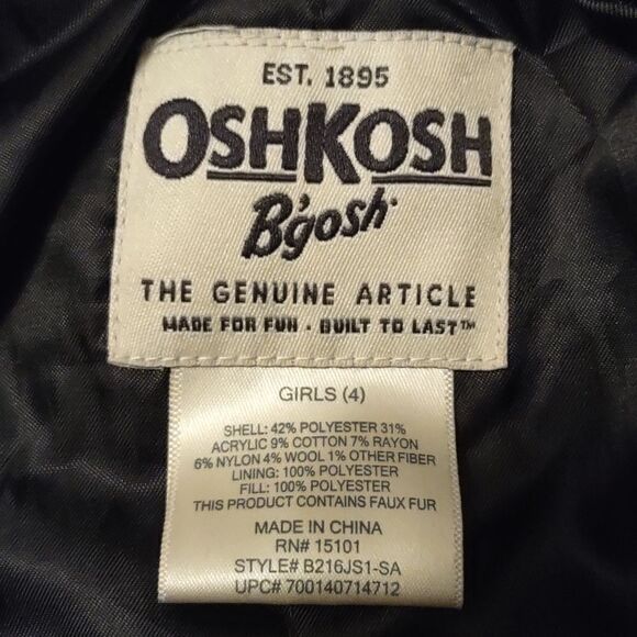 OshKosh B'Gosh girls 4 Navy hooded double breasted coat pockets bow accent - Picture 6 of 7